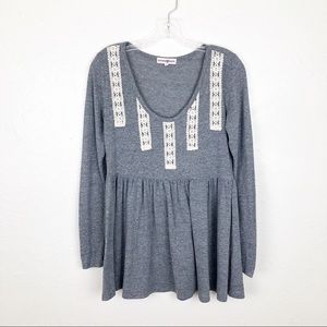 Altar’d State Gray‎ Crochet Babydoll Long Sleeve M